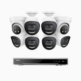 H800X - 4K 8 Kanal PoE Überwachungskamera-Set mit 6 Bullet Kameras & 2 Turm Kameras, 1/1.8'' BSI Sensor, f/1.6 Aperture (0.003 Lux), alarmierung mit sirene und blitzlicht, 2CH 4K-Dekodierungsfunktion, personen- und fahrzeugerkennung, perimeterschutz